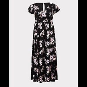 BLACK FLORAL CHALLIS MAXI DRESS